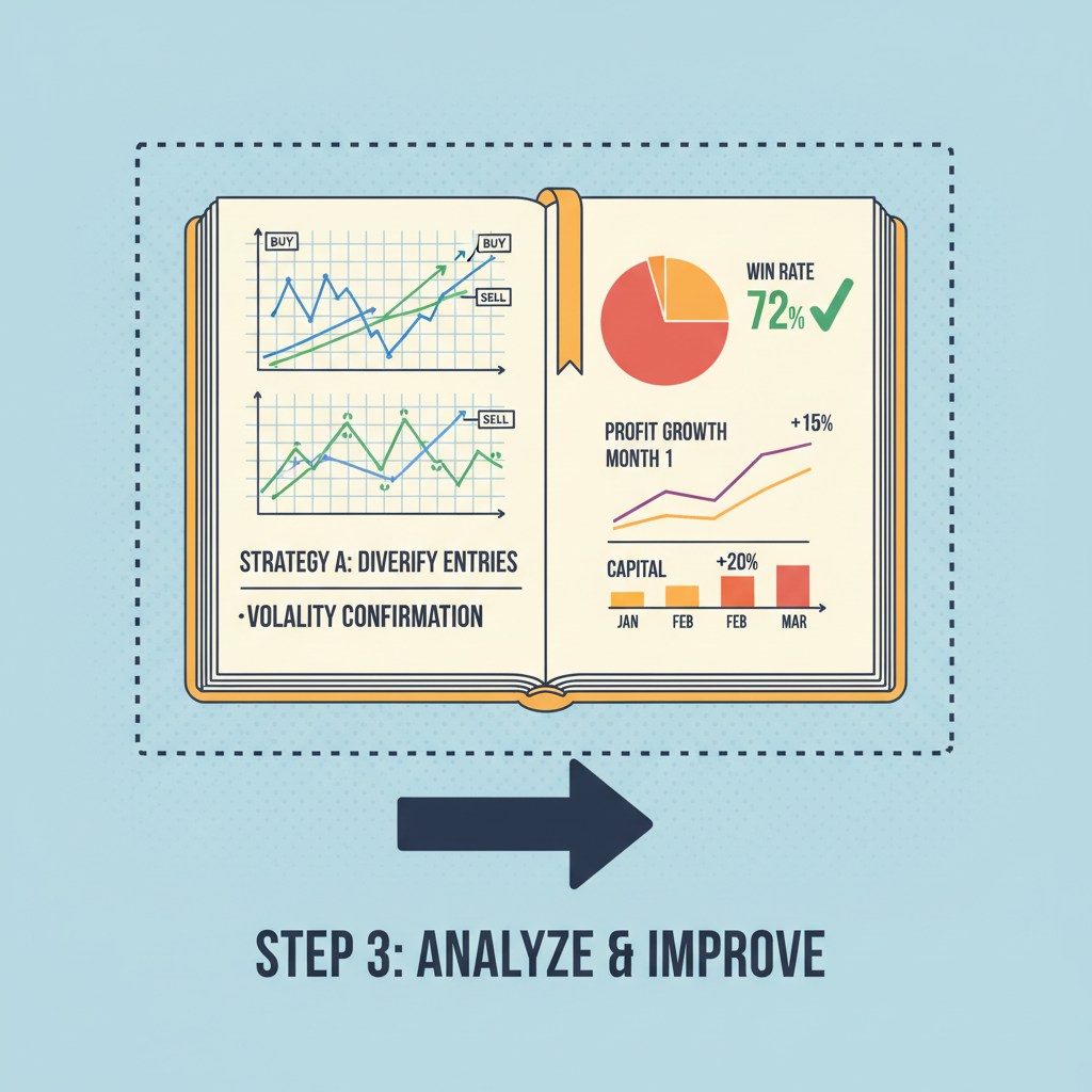 journal notebook with trading charts notes and performance graphs