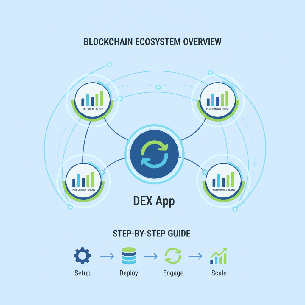 deployed DEX app on multiple rollups, performance graphs rising, blockchain ecosystem overview