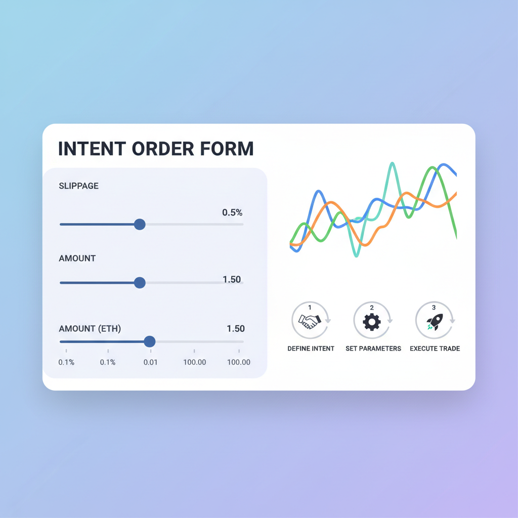 intent order form on DEX interface, sliders for slippage and amounts, dynamic charts