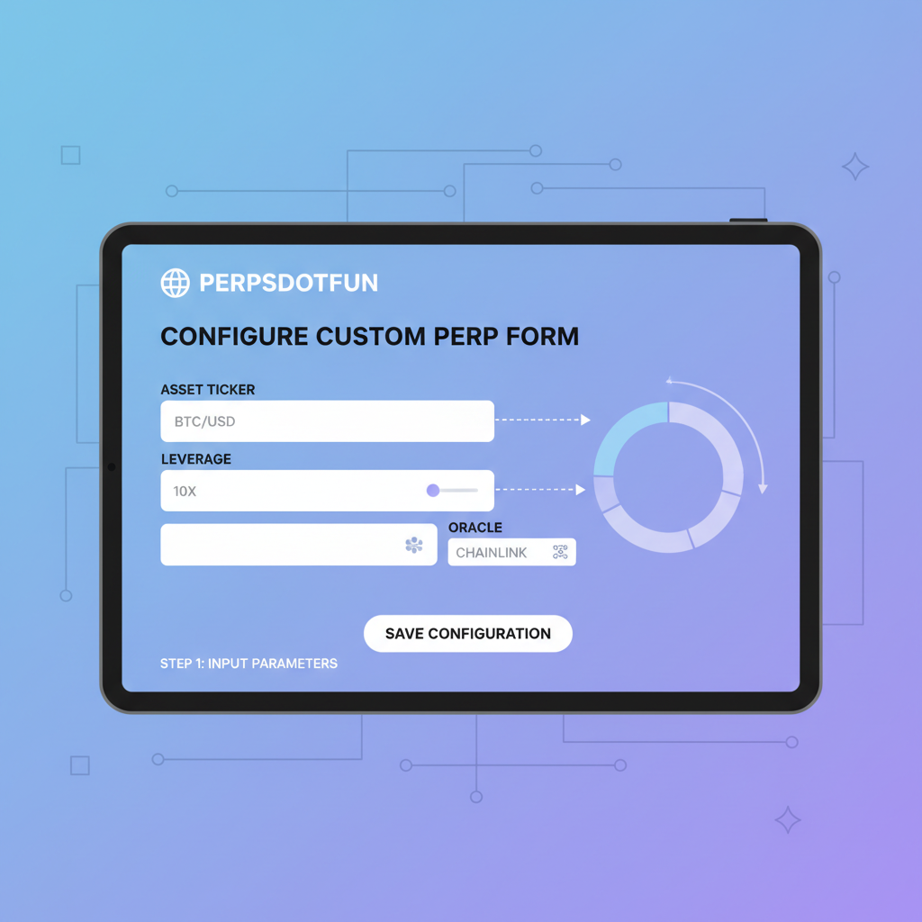 configuring custom perp form on Perpsdotfun, inputs for asset ticker leverage oracle, professional dashboard