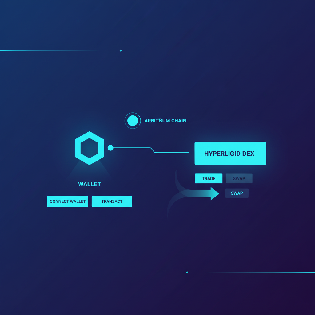 sleek crypto wallet interface connecting to Arbitrum chain Hyperliquid DEX, futuristic UI, neon blues