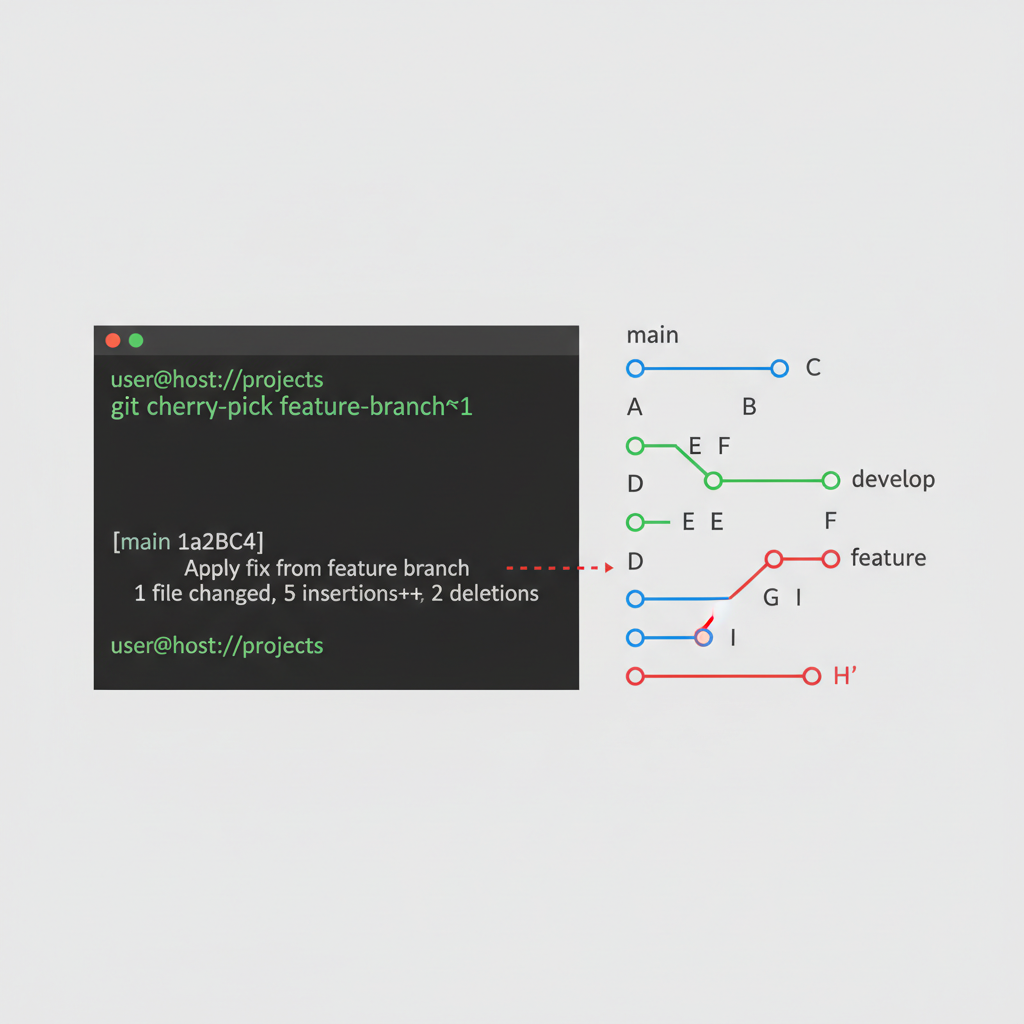 git cherry-pick command in terminal, commit graph