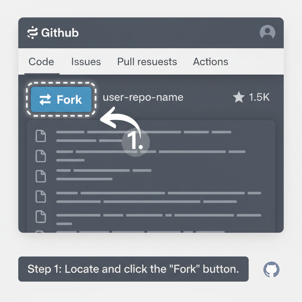 github fork button on repository page, clean ui, technical diagram