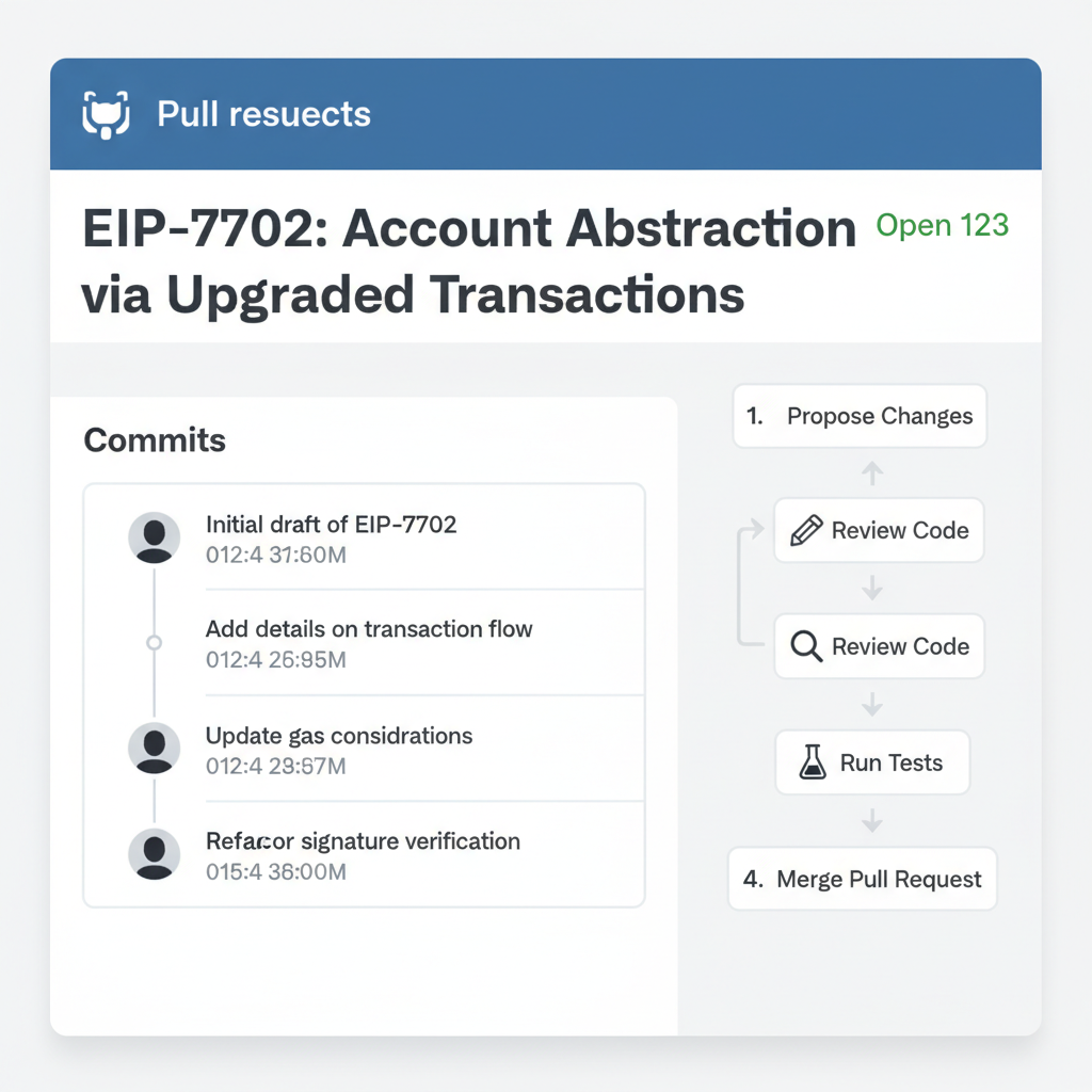 github pull request page with eip-7702 title, commit list