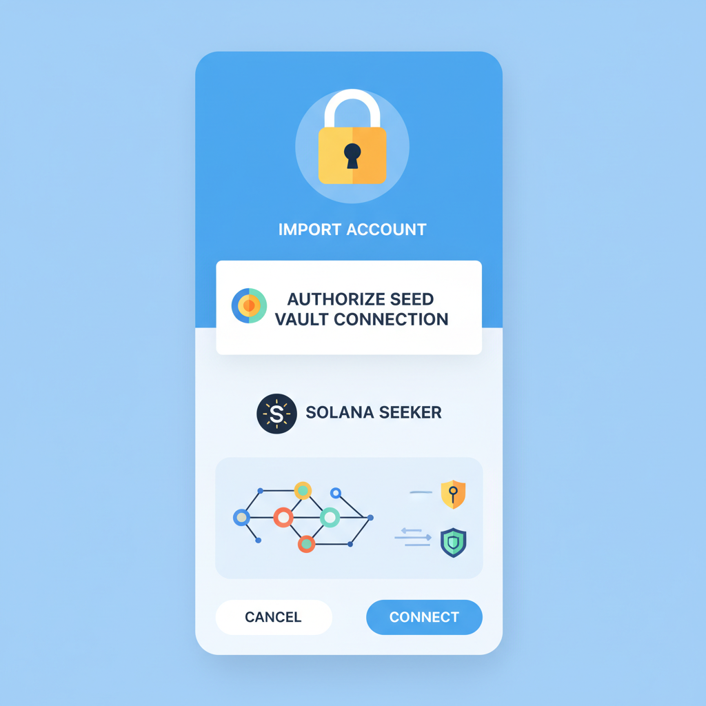 Jupiter Mobile import account screen authorizing Seed Vault connection on Solana Seeker