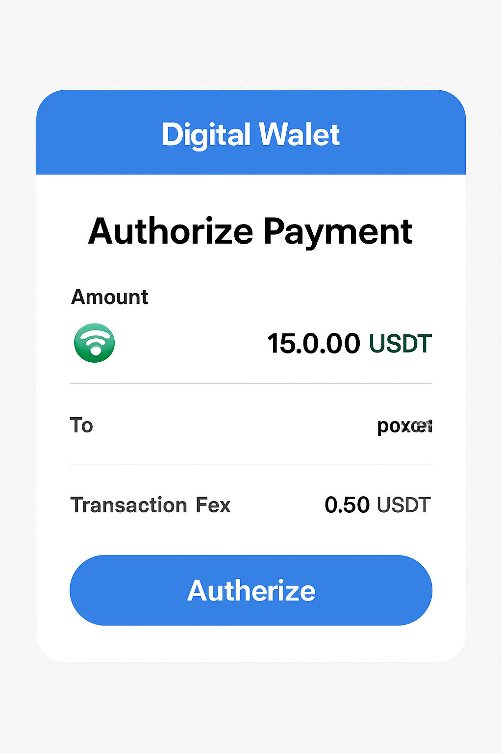 A digital wallet interface authorizing a USDT payment on the peaq network, with transaction details visible.