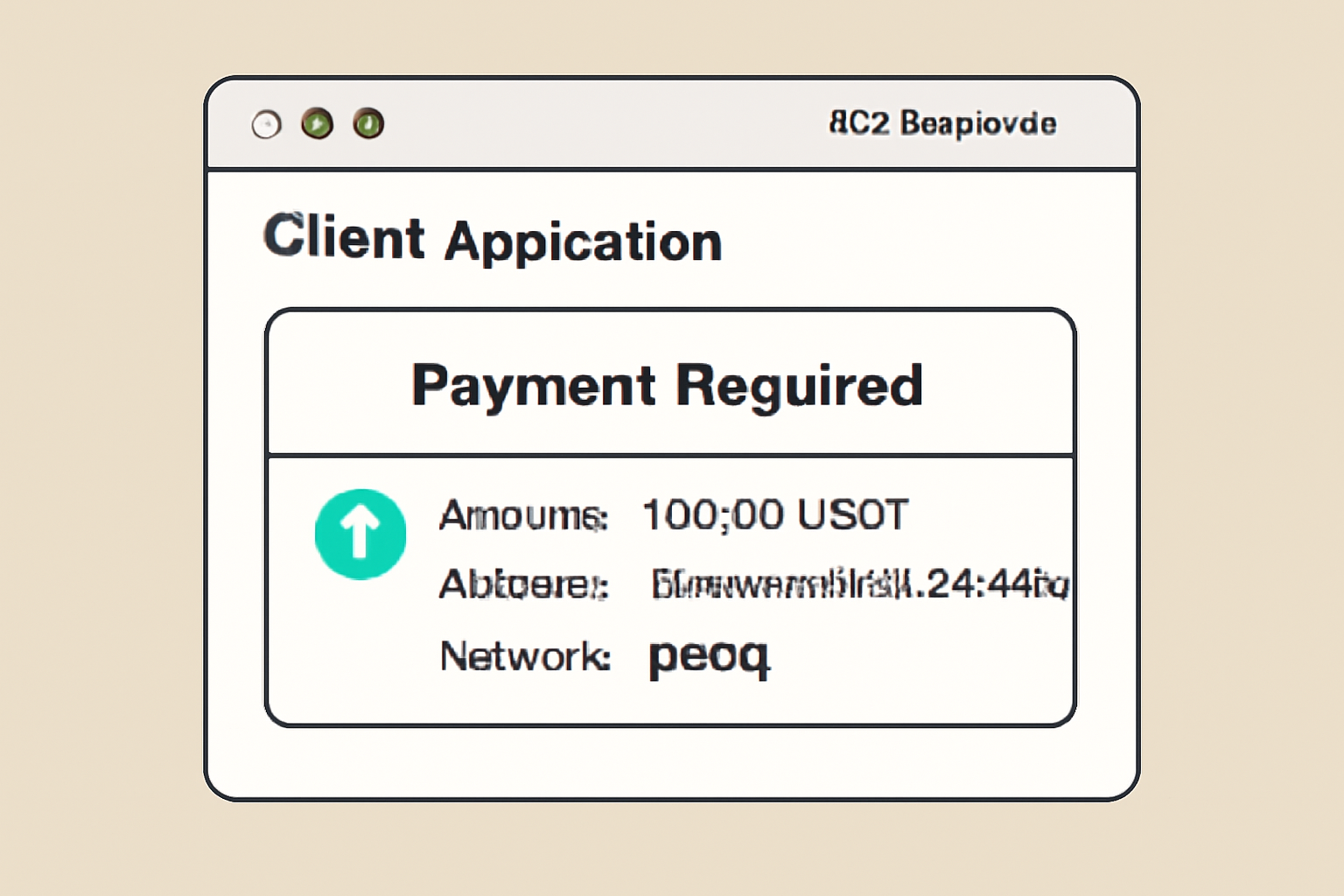 A client application interface parsing a 402 response, extracting payment details for USDT on peaq.