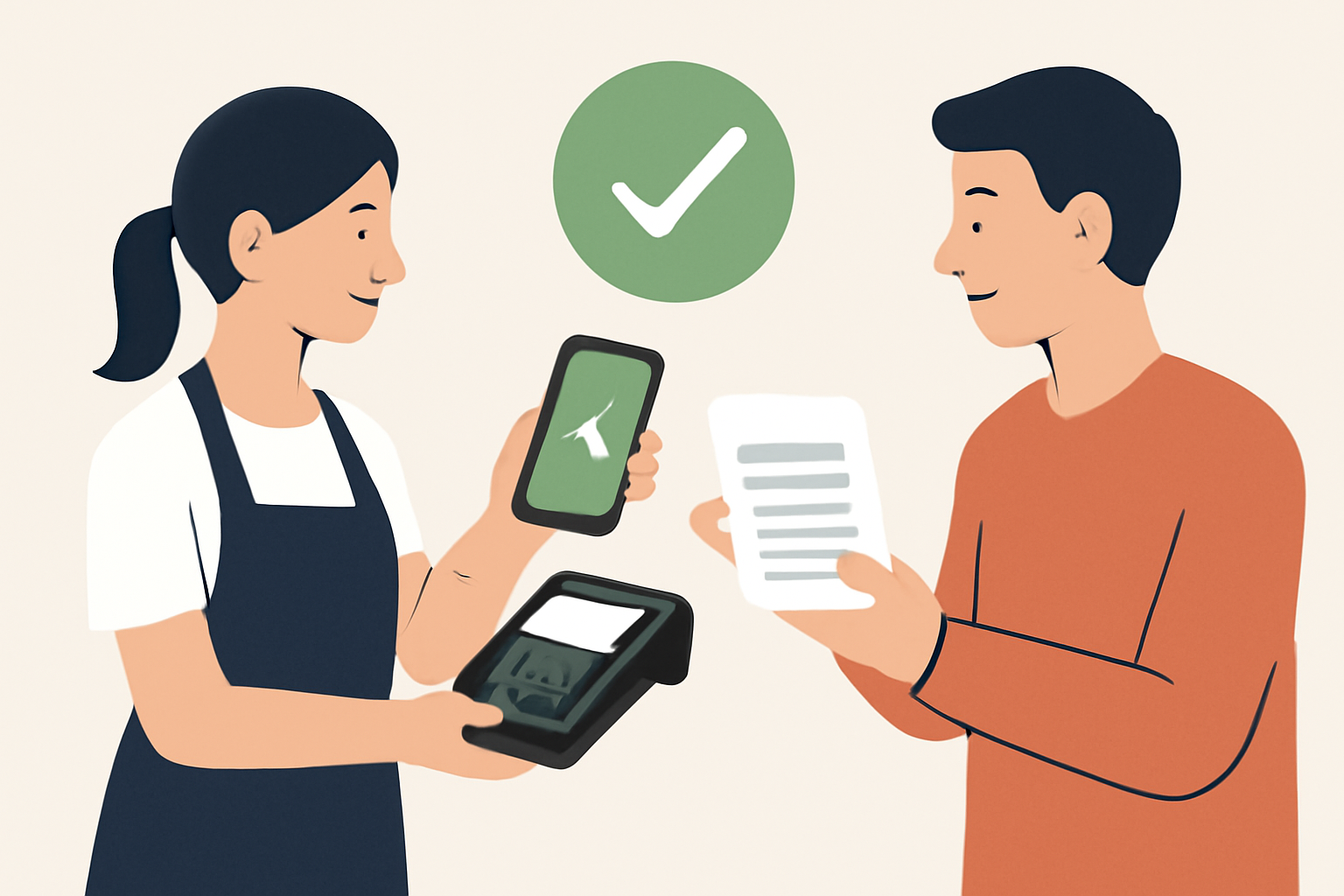 A server confirming payment and delivering a digital resource to a client, with a checkmark indicating success.