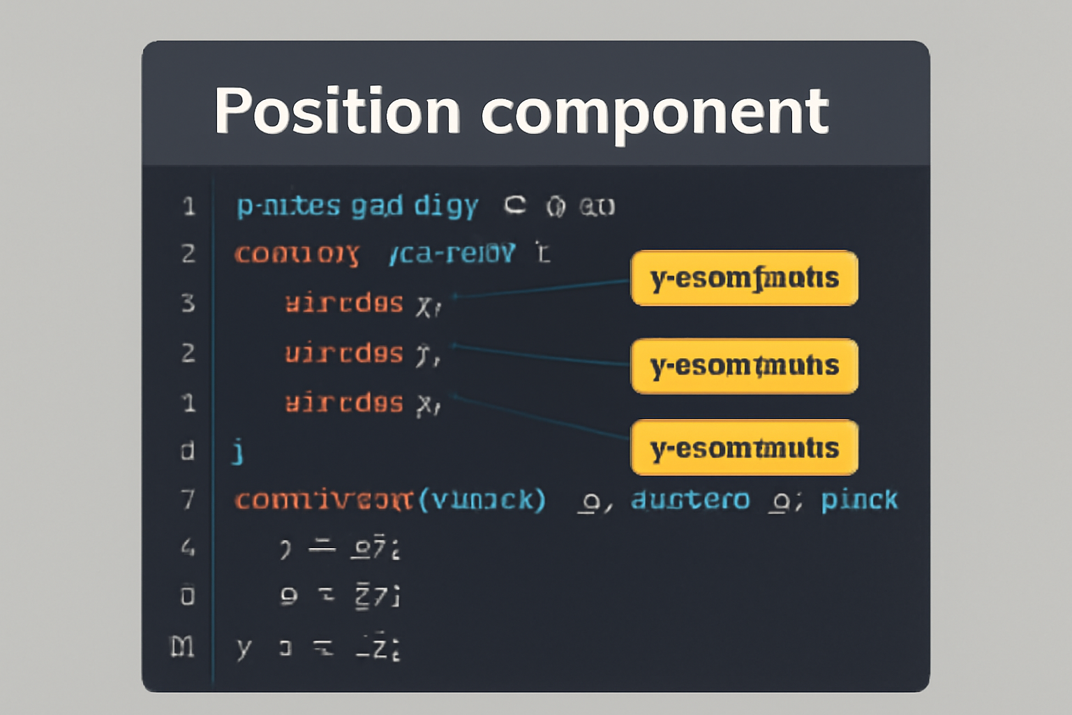 code editor displaying a Solidity smart contract for a Position component, with annotations highlighting key data fields