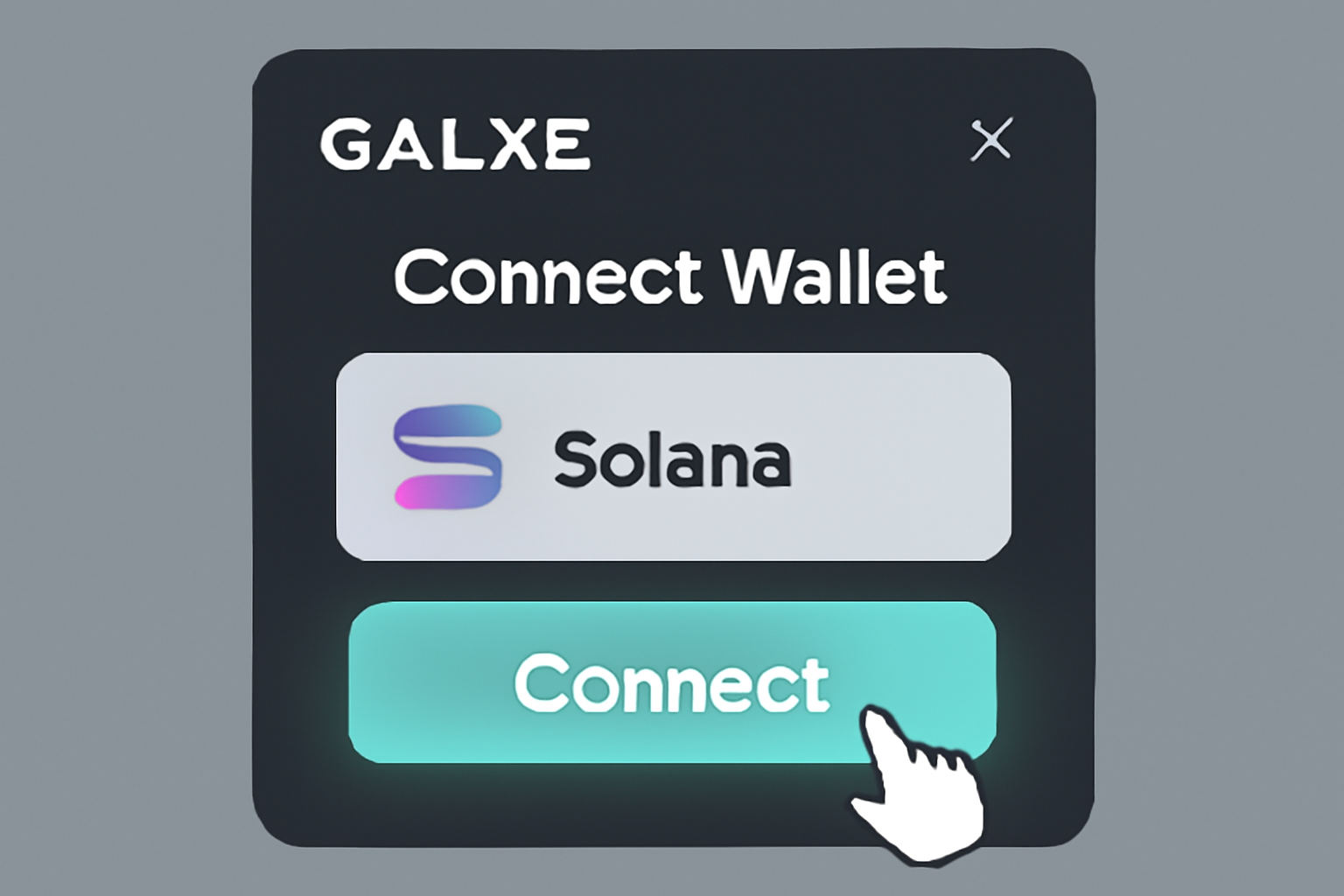 Solana wallet connecting to Galxe, sleek web3 interface, glowing connect button