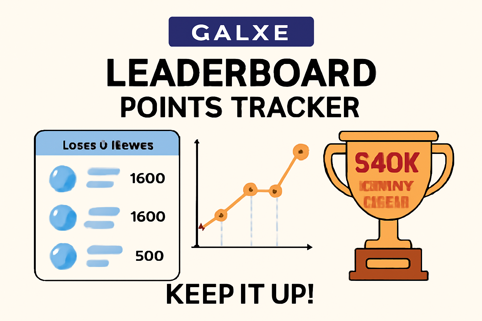 Galxe leaderboard points tracker, rising graph $40K prize pool trophy, motivational gaming stats