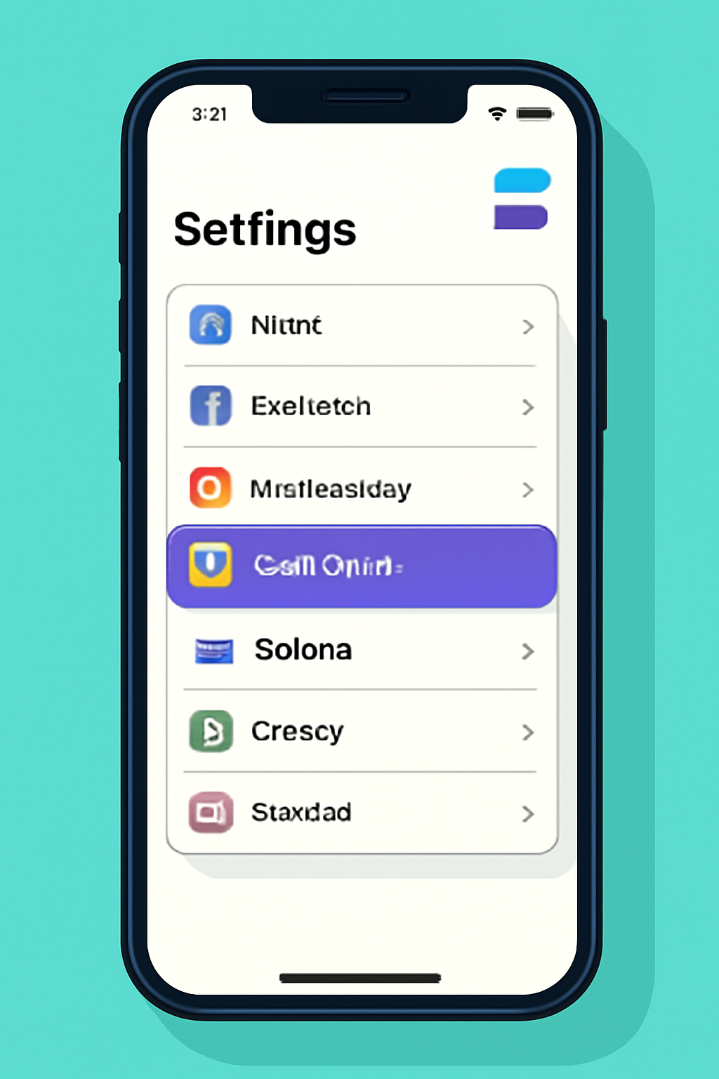 A modern smartphone displaying settings menu with 'Seed Vault' highlighted, sleek UI, Solana branding, bright lighting