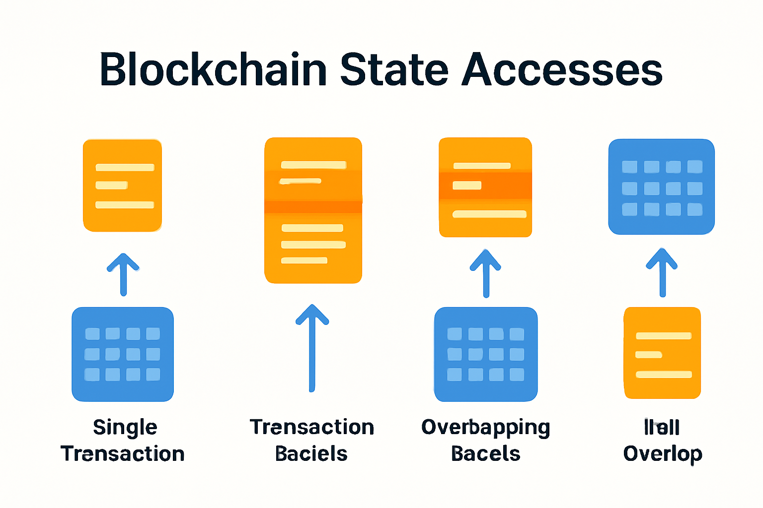 visual list of blockchain state accesses with transaction bundles and overlaps highlighted