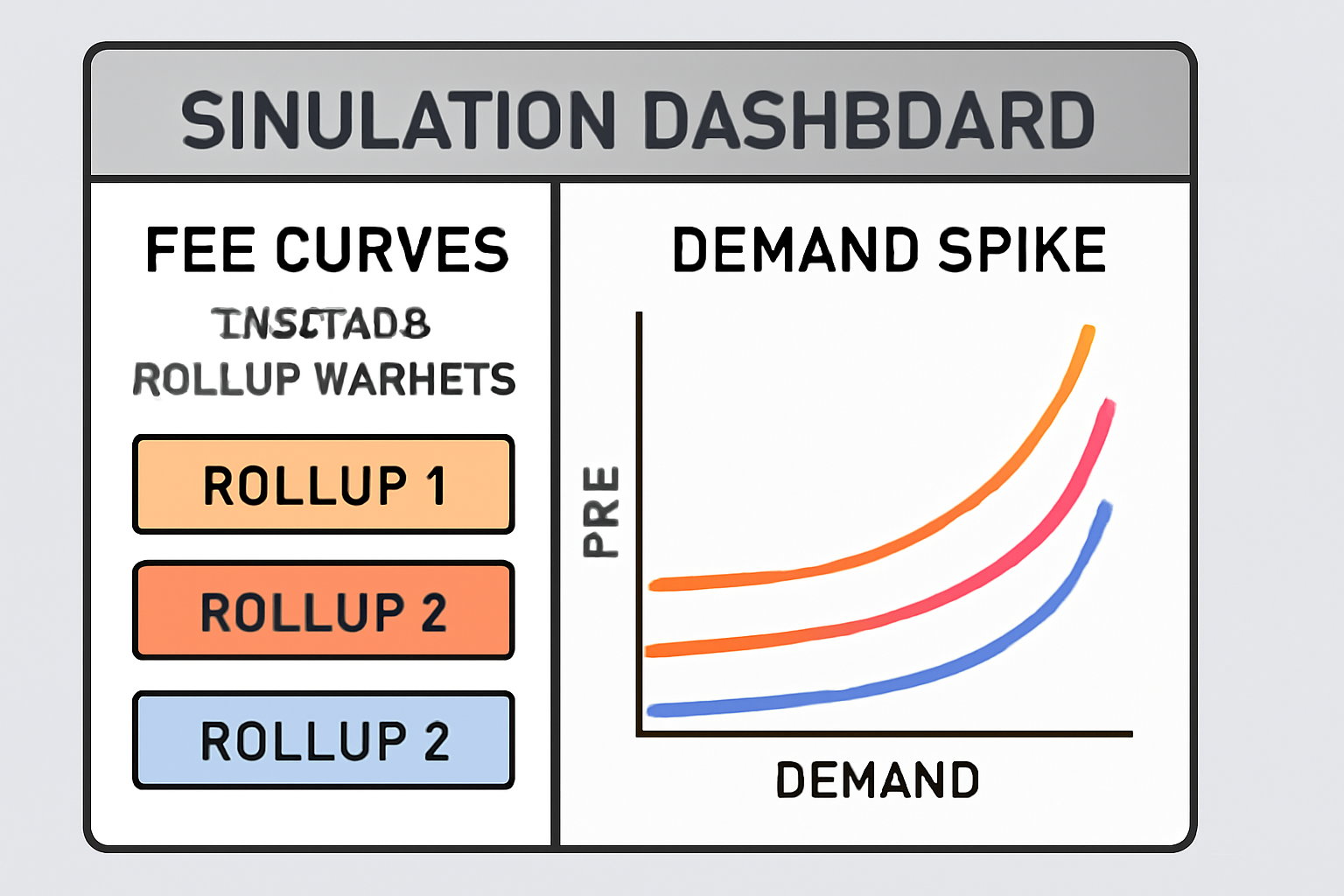 simulation dashboard showing fee curves in isolated rollup markets during demand spike