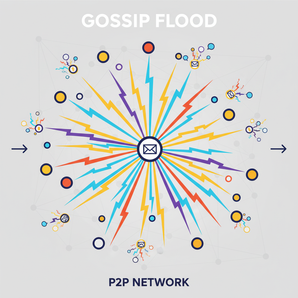 gossip messages exploding across p2p network, vectors racing like lightning bolts