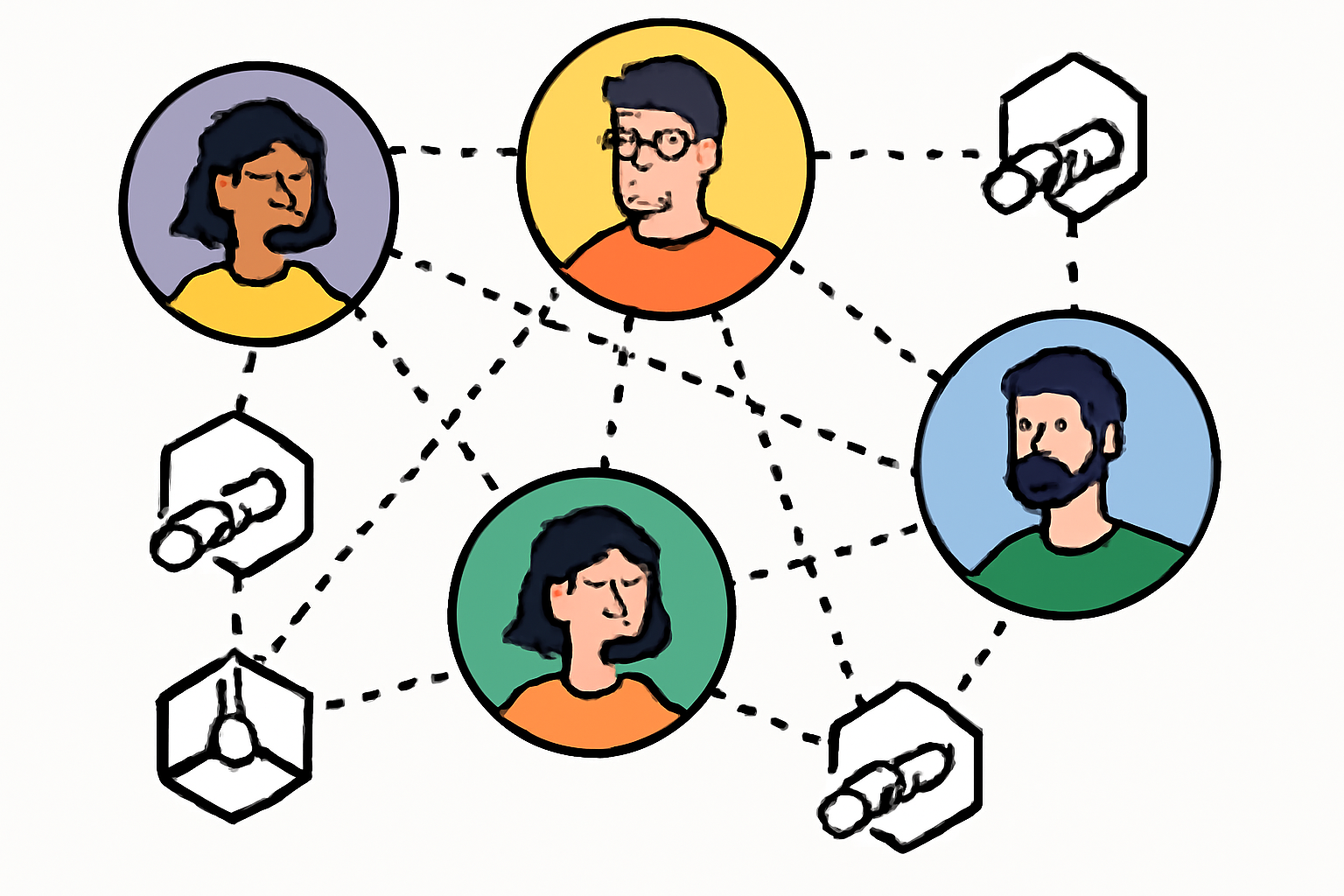 A network of diverse validator nodes connected across multiple blockchains, emphasizing decentralization, digital illustration