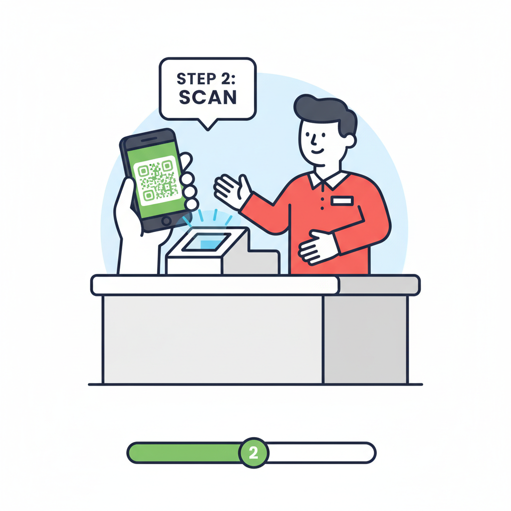 customer smartphone scanning QR code at store checkout