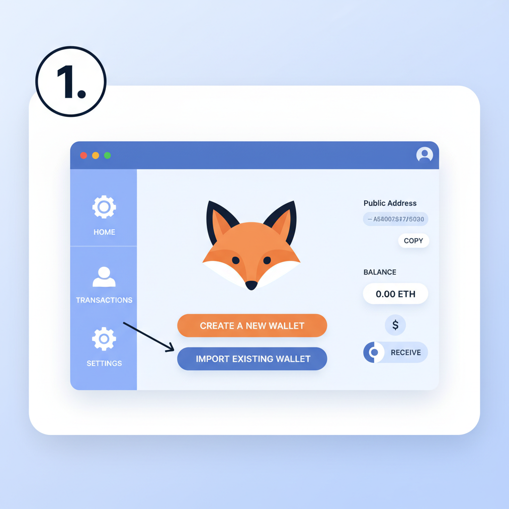 MetaMask wallet app open on desktop, clean interface, beginner friendly, 2026 design