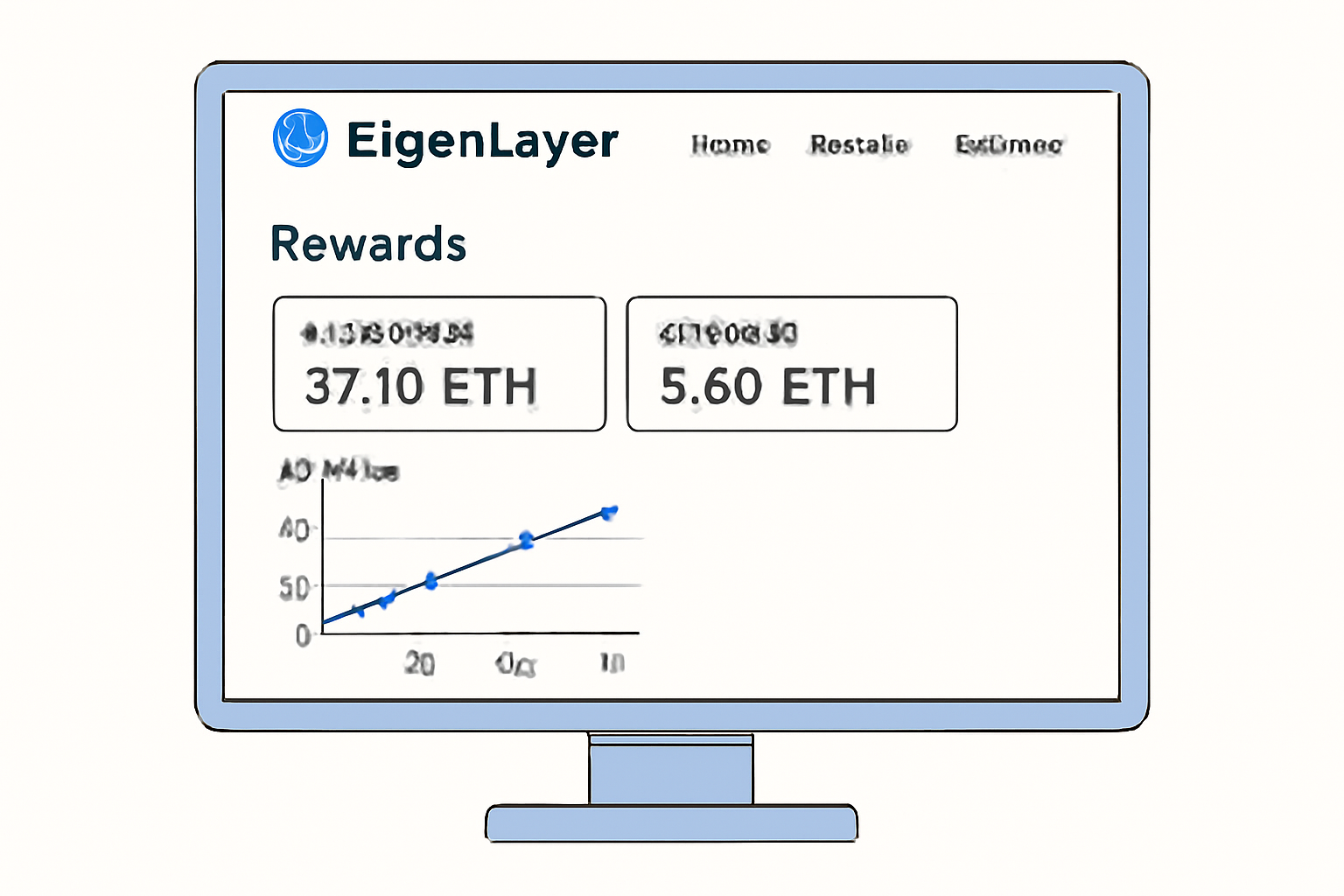 A computer screen displaying the EigenLayer dashboard with reward statistics and ETH-hour graphs.