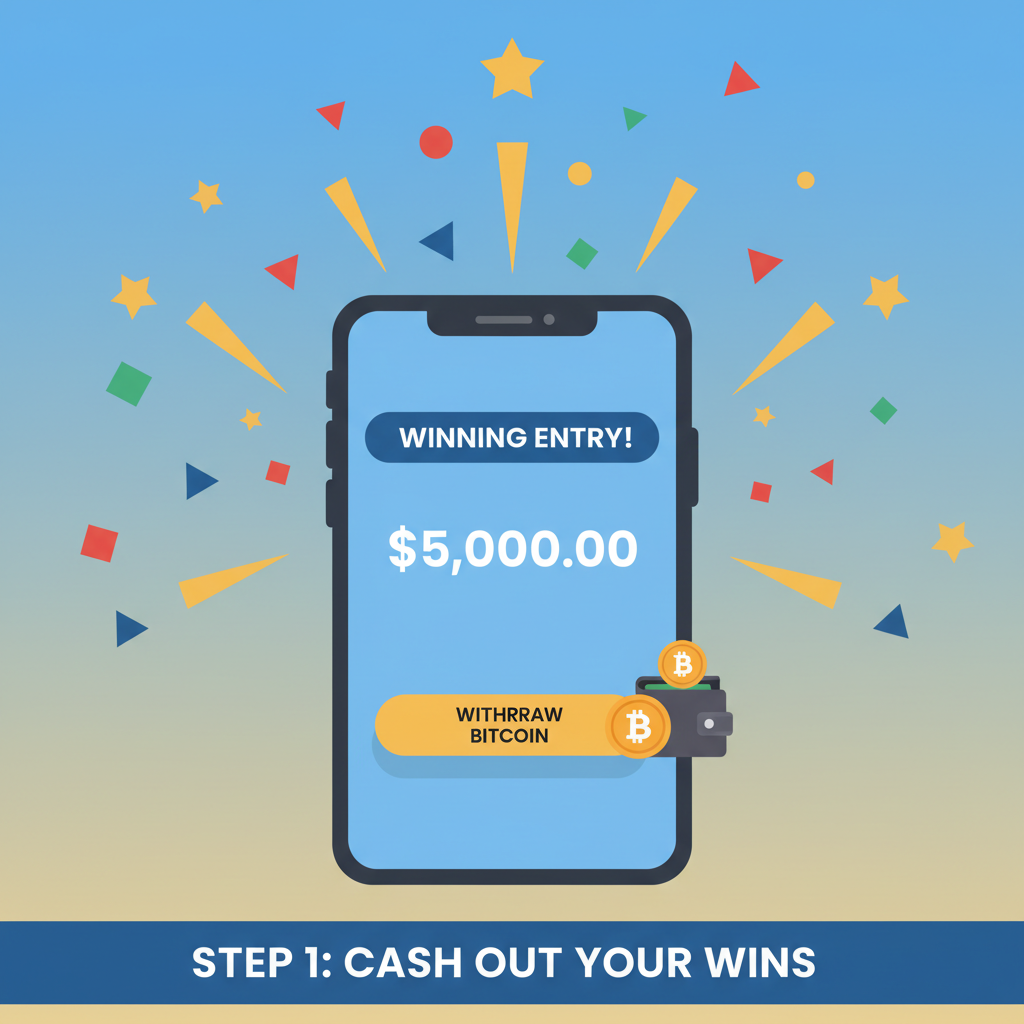 Winning PrizePicks payout screen with Bitcoin withdrawal, exploding confetti, victory vibe