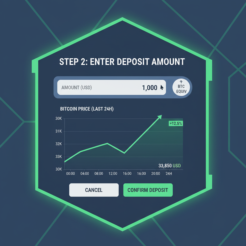 deposit amount entry screen with bitcoin price chart tactical ui