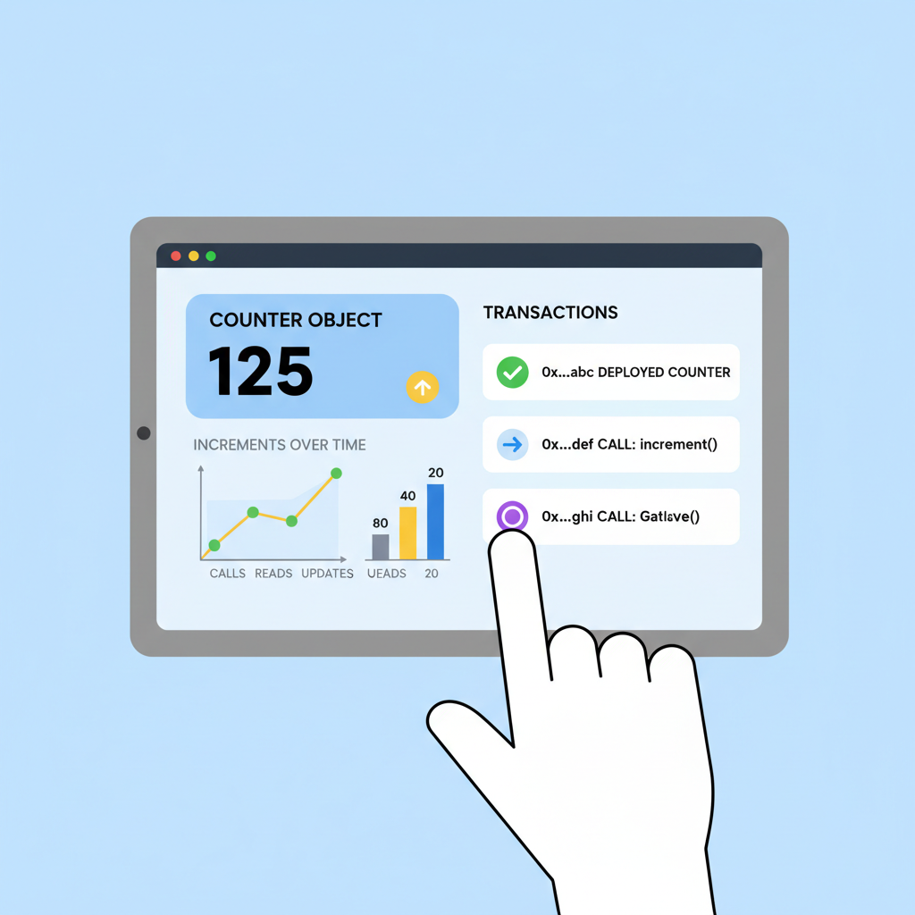 Sui explorer viewing deployed counter object, charts and transactions