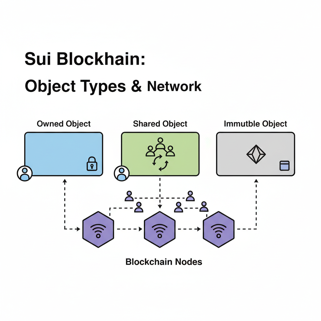 diagram of Sui objects owned shared immutable, blockchain nodes connected