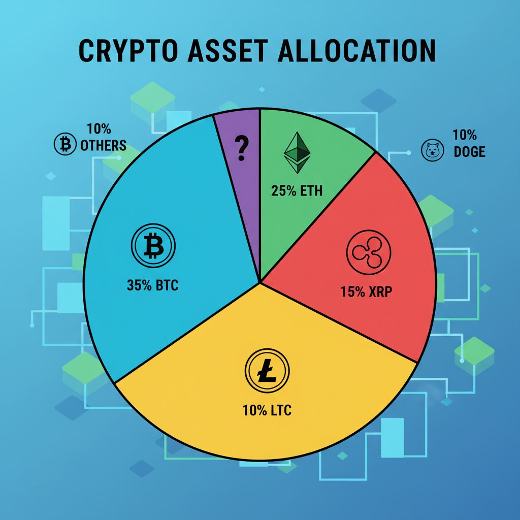 colorful pie chart splitting crypto coins into percentages, blockchain background