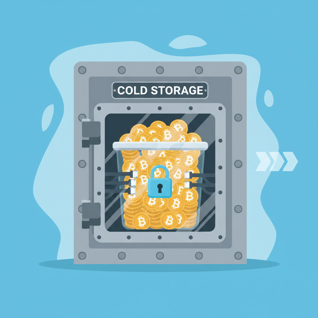 cold storage vault with bitcoin coins locked away securely