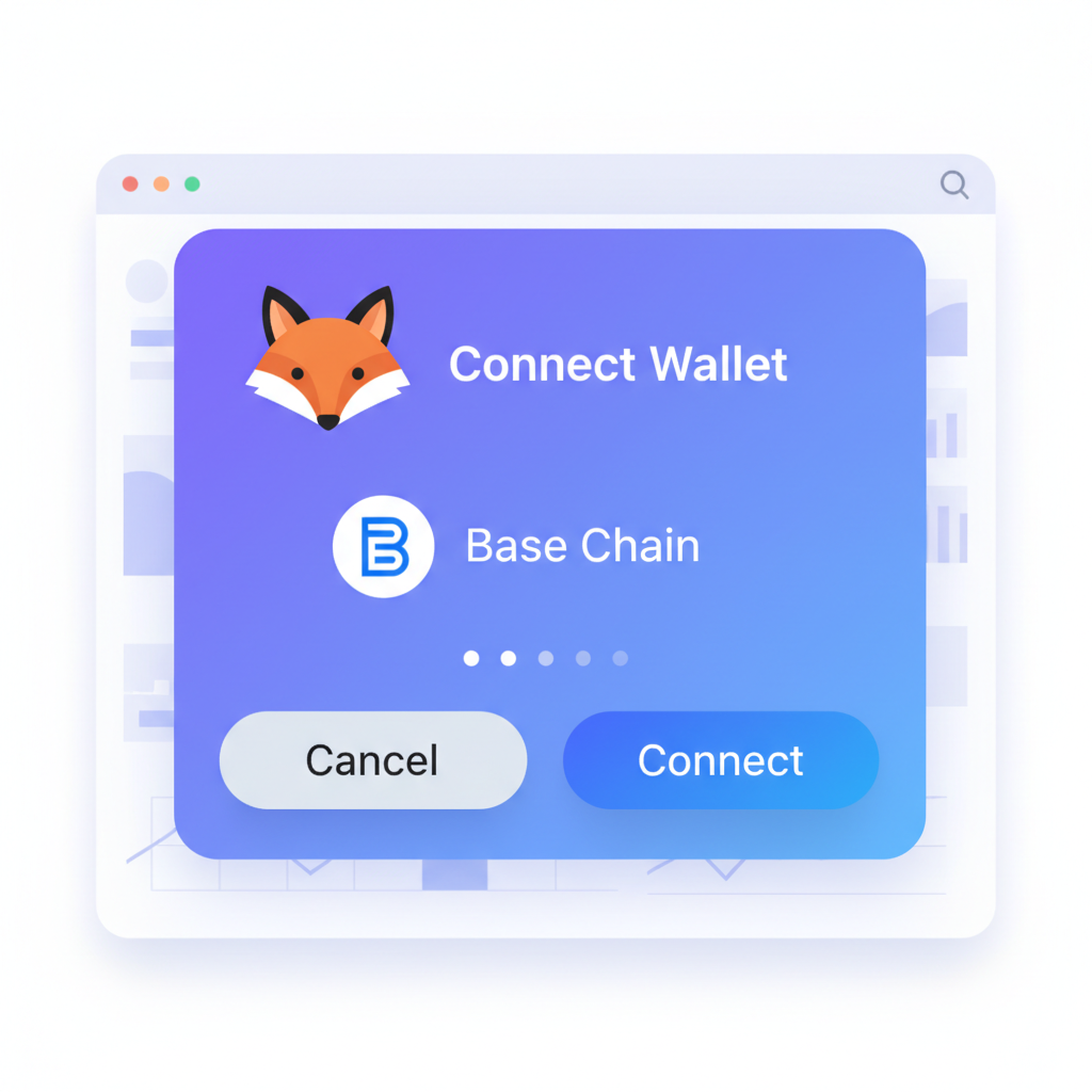 wallet connection popup on crypto dashboard, MetaMask icon, Base chain logo