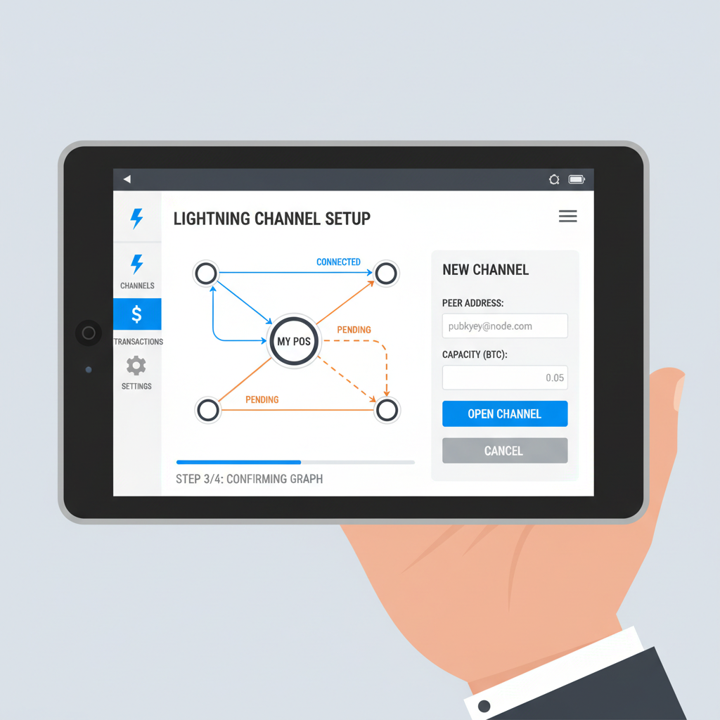 POS terminal interface screen configuring Lightning channels graph