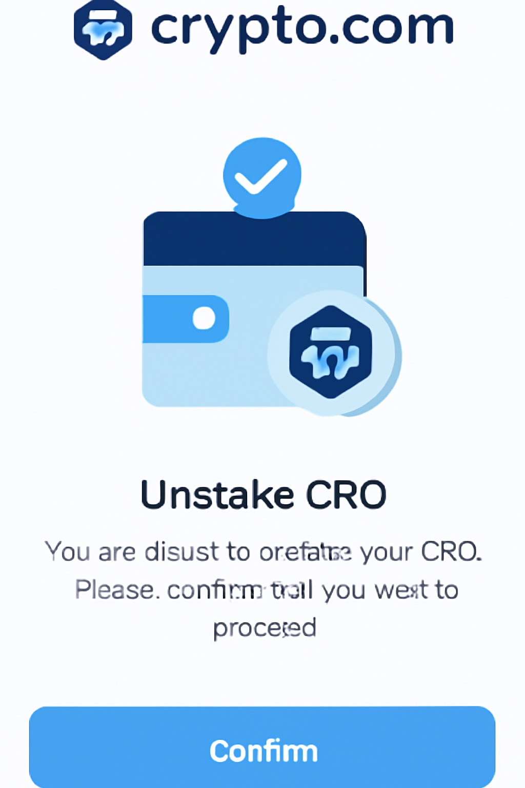 Crypto.com app unstaking CRO confirmation screen