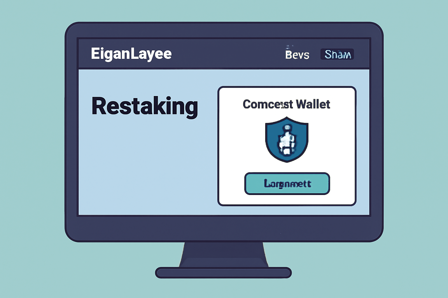 A computer screen displaying the EigenLayer website, with a wallet connection popup and Ethereum validator icon.