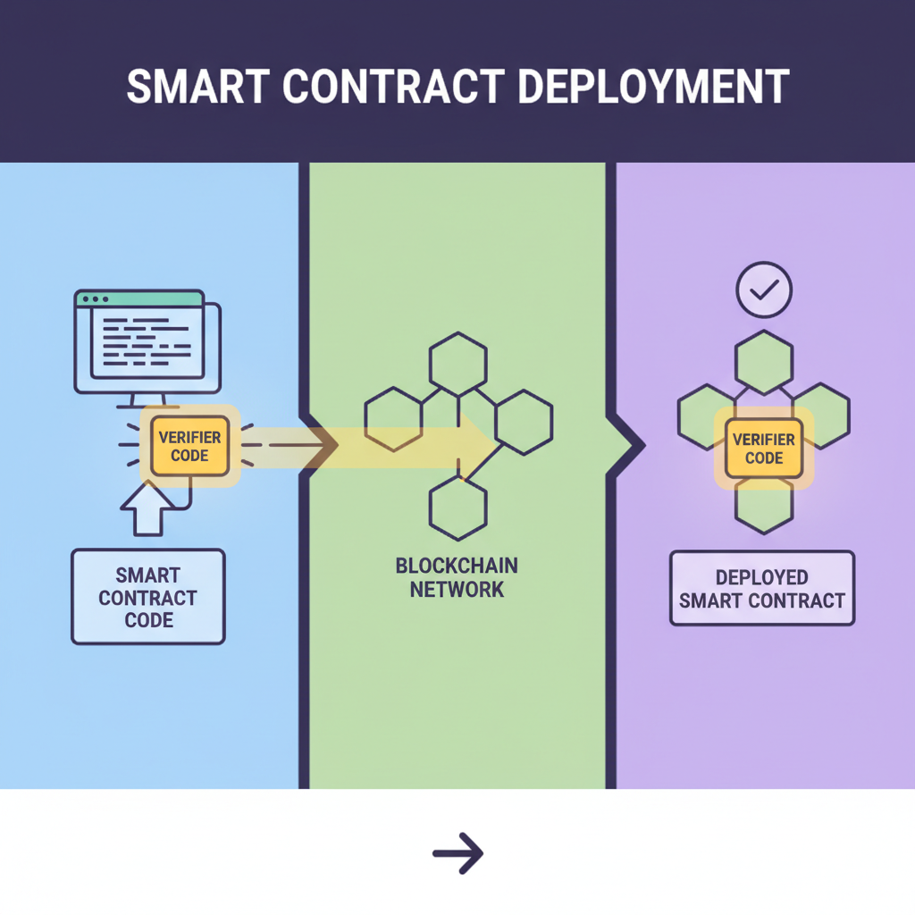 Smart contract deployment on blockchain, verifier code glowing