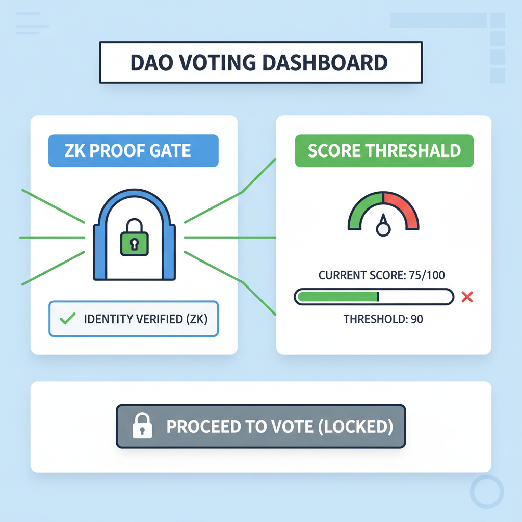 DAO voting dashboard with ZK proof gate and score threshold