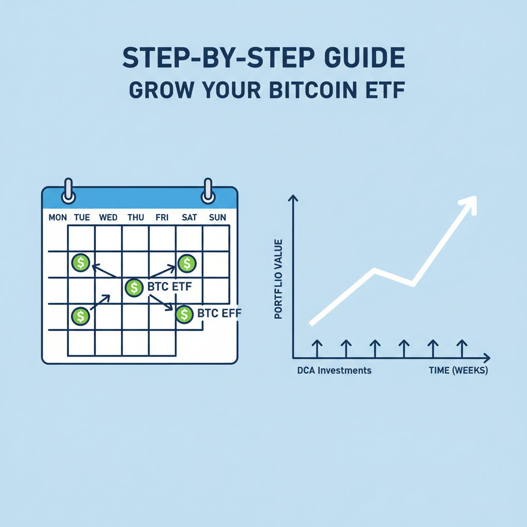 calendar with weekly DCA investments in Bitcoin ETF chart rising