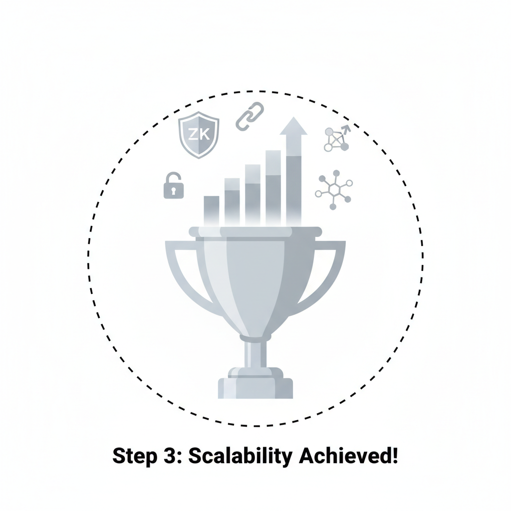 silver trophy with rising volume graph, zk rollup blockchain icons