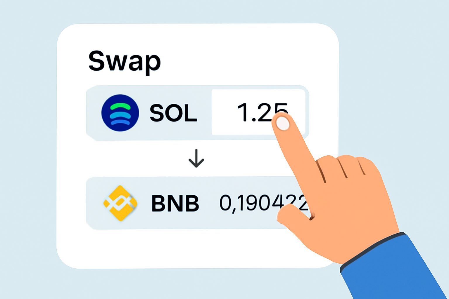 User entering an amount of SOL to swap, with the equivalent BNB amount calculated and displayed.