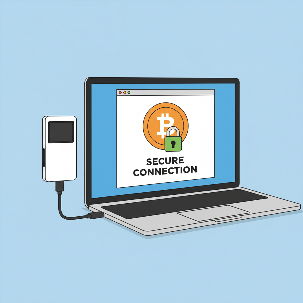hardware wallet ledger connecting to computer with bitcoin icon secure