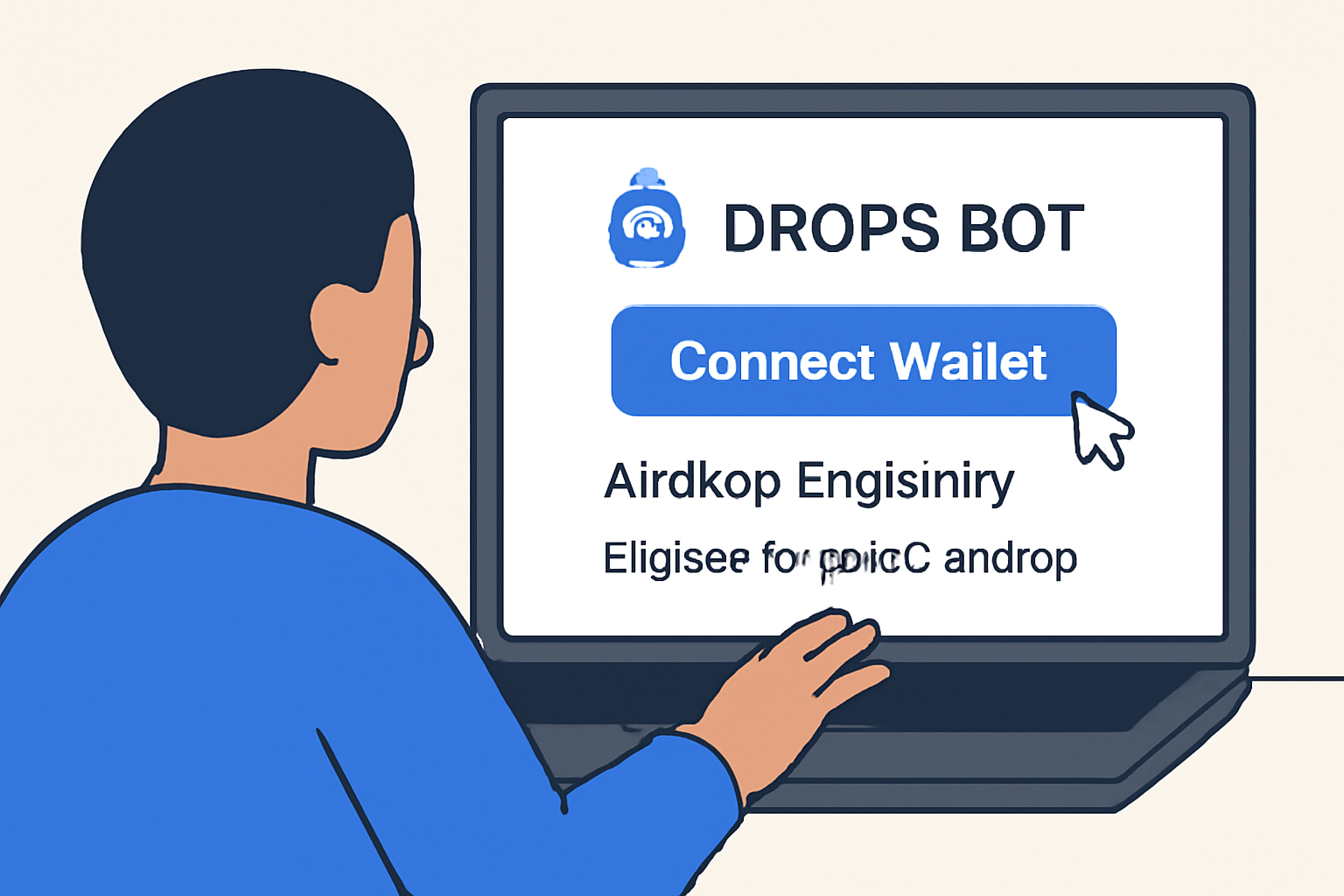 A user on a computer screen using Drops Bot, connecting their wallet and viewing eligibility status for the BASE airdrop.