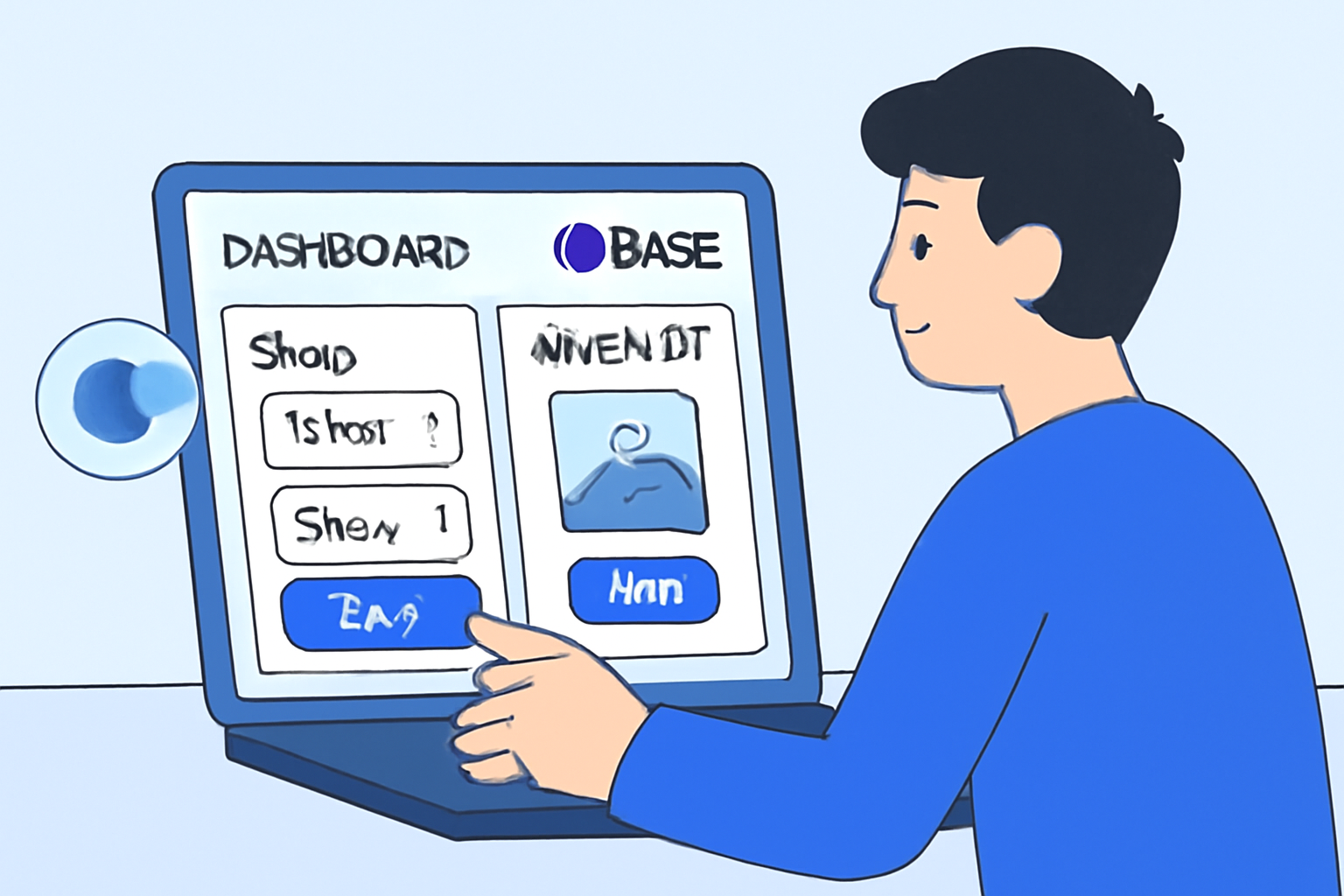 A user interacting with a decentralized app dashboard, swapping tokens and minting NFTs, with Base branding.