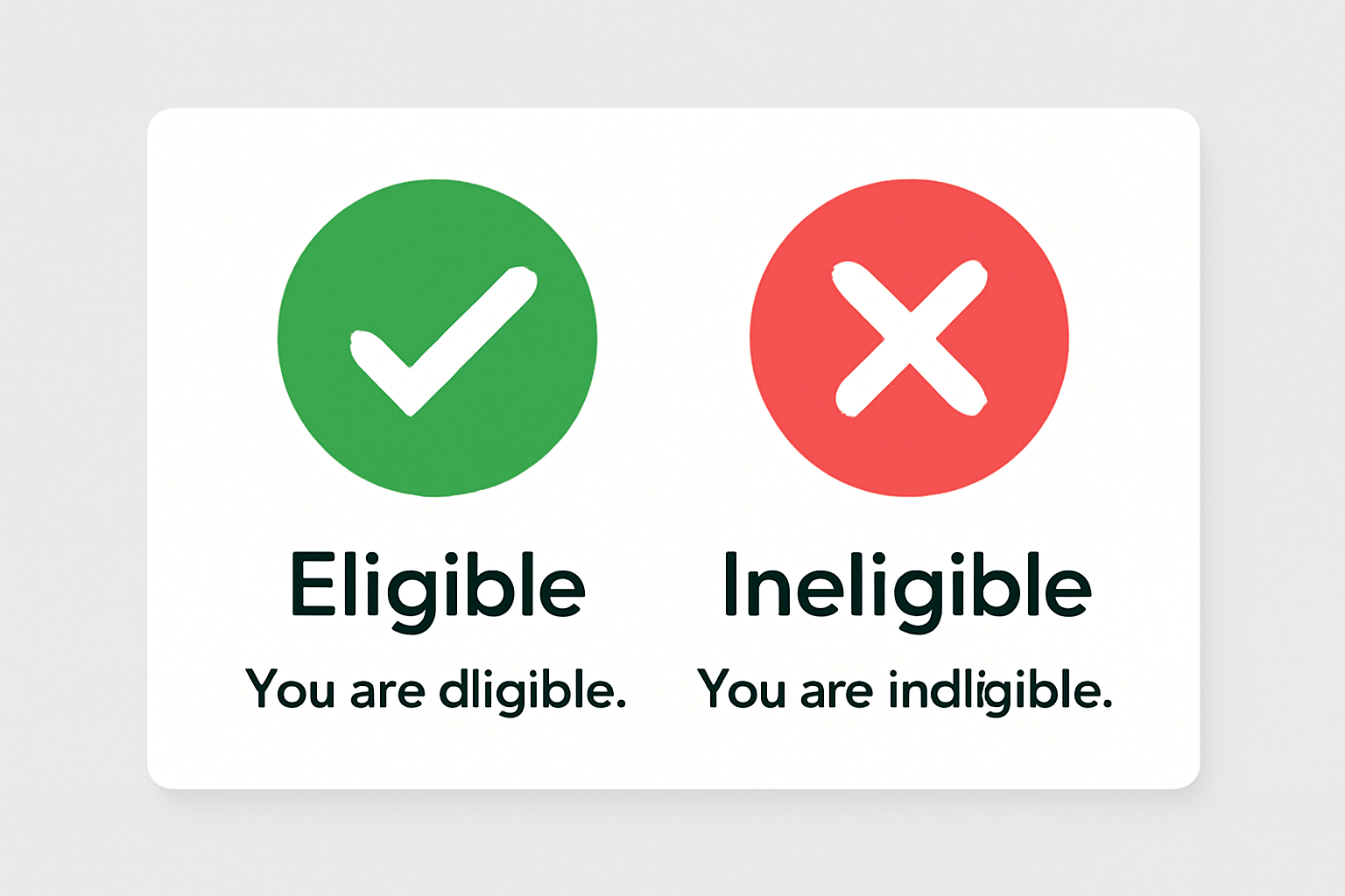 A results page showing a green checkmark for eligibility or a red cross for ineligibility, with clear instructions below.