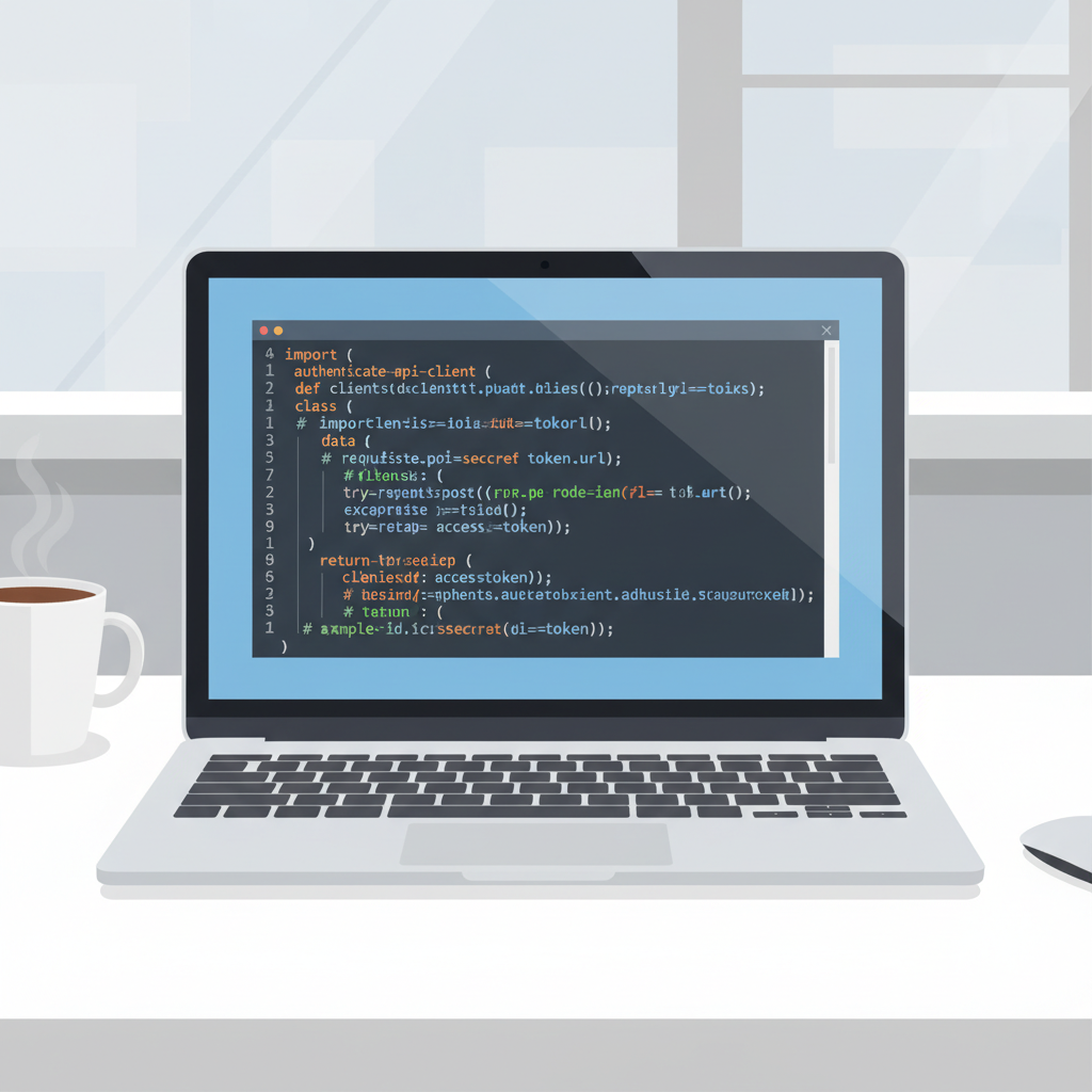 Python code snippet authenticating API client, syntax highlighted, laptop screen