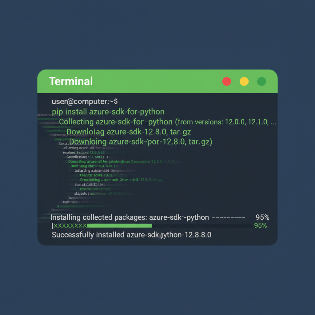 terminal window installing Python SDK package, code lines scrolling, dark mode