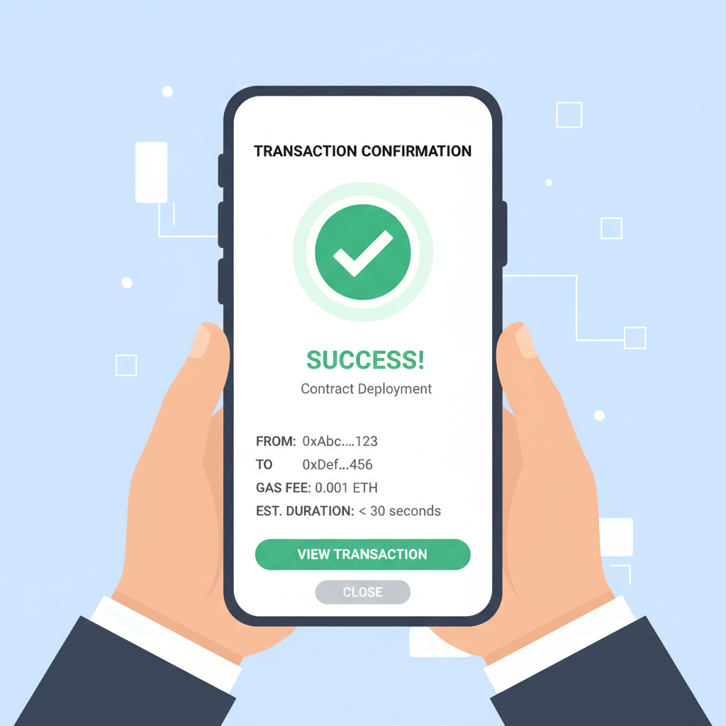 wallet transaction confirmation for contract deployment, success notification