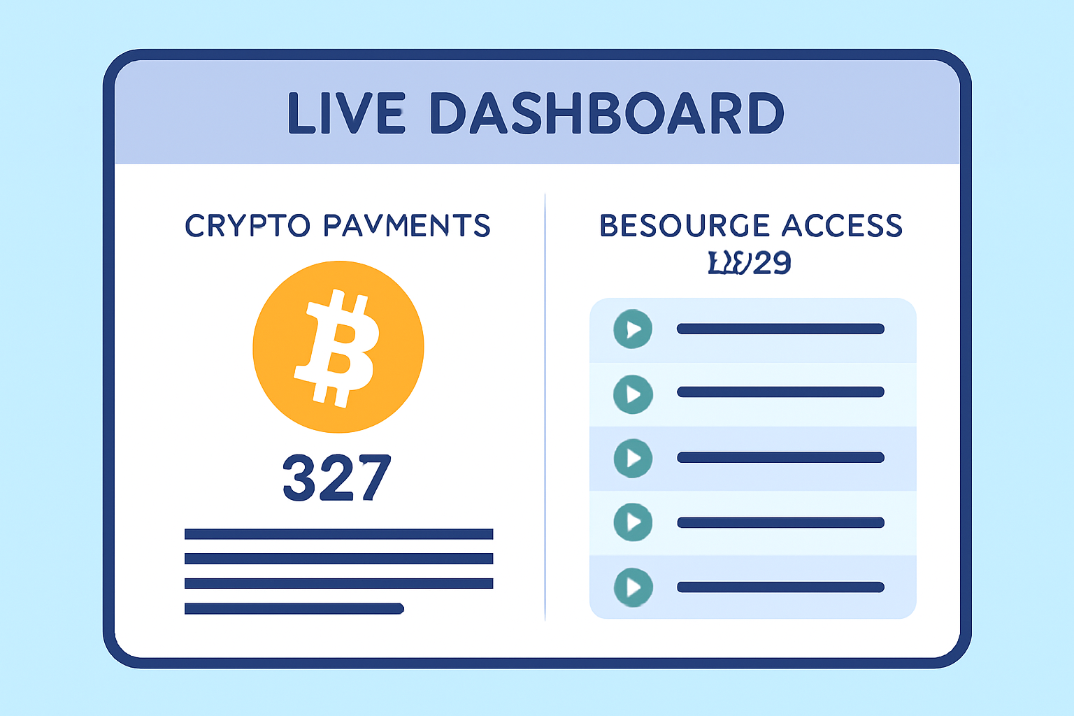 A live dashboard showing real-time successful crypto payments and resource access logs, professional and dynamic