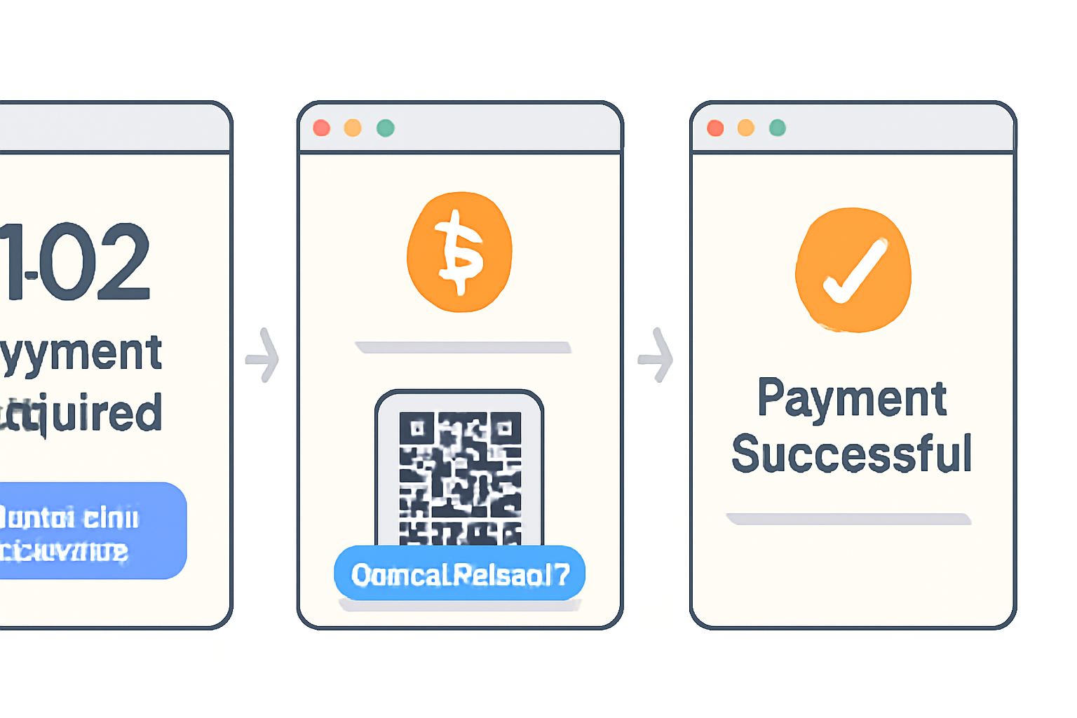 A browser or app UI interpreting a 402 response, generating a crypto payment payload, and resending the request with payment header, user-friendly design