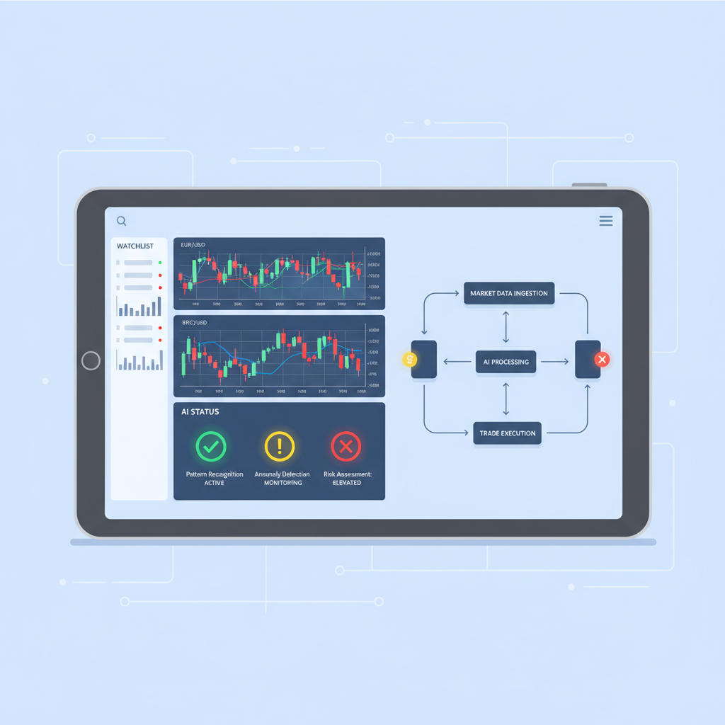 real-time trade monitoring dashboard, live charts, AI status notifications, dynamic data visualization