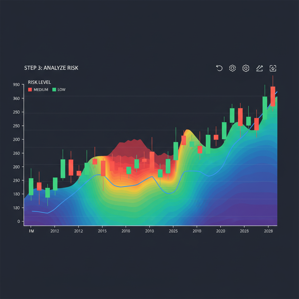 vibrant risk heatmap overlay on trading chart, heat gradients, dark mode UI