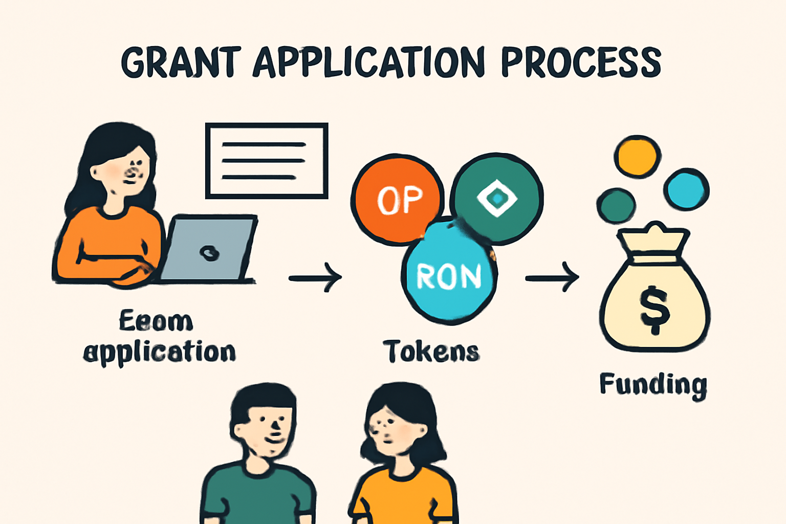 grant application process, tokens (OP, EIGEN, RON) and developers receiving funding